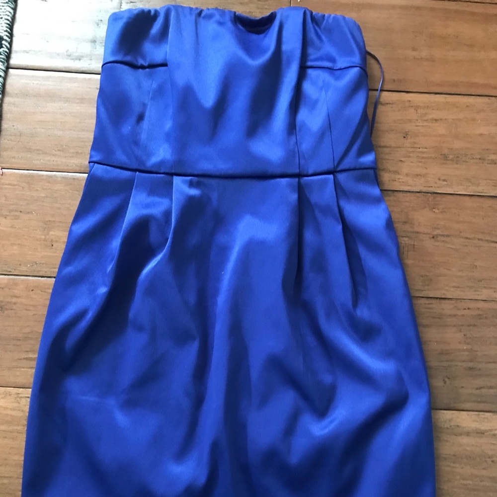 Express Strapless Blue Satin Dress w/Pockets
